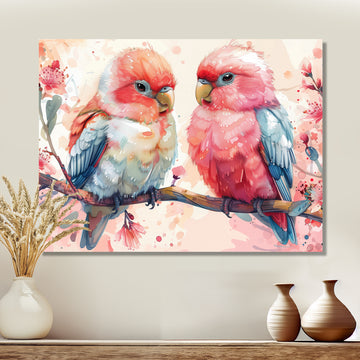 Pink blue parrots on a floral branch - Parrot Living Room Wall Art